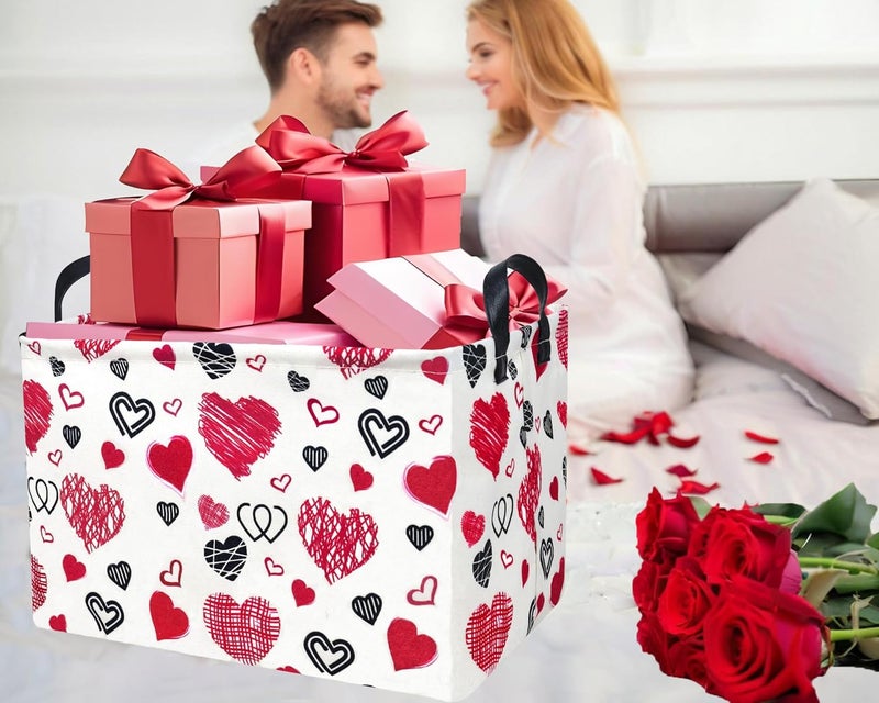 BOOHIT Valentines Day Basket Large Foldable Heart Shaped Storage Box for Gifts Kids Empty Storage Bins Rectangular Toy Organizer Decor (Black Pink Line Love) - Image 3